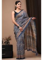 Chanderi Silk Blue Traditional Wear Printed Saree